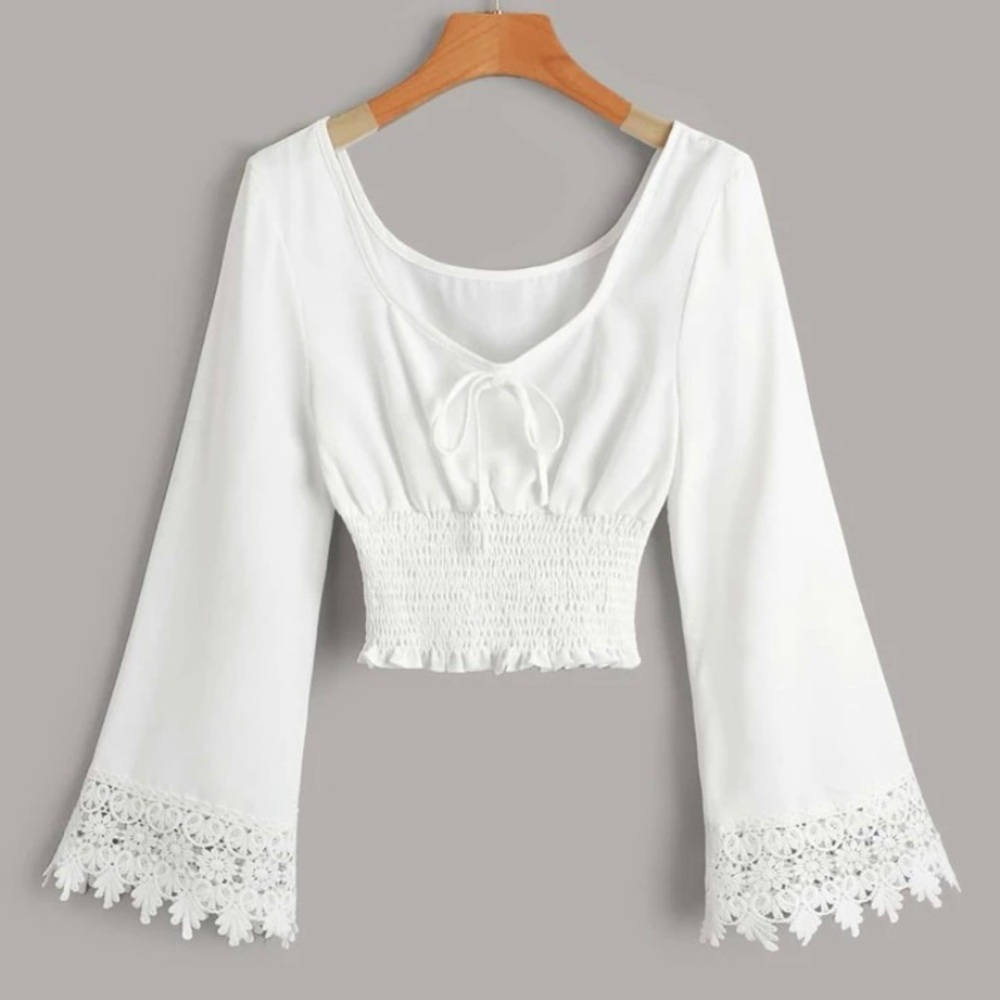 ROMWE Long sleeve flared white blouse/shirt/top
